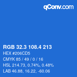カラーコード: RGB 32.3 108.4 213 | qconv.com