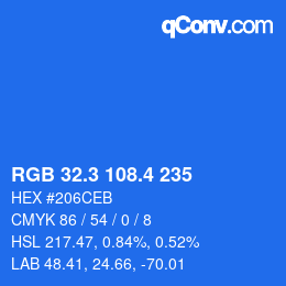 カラーコード: RGB 32.3 108.4 235 | qconv.com