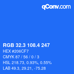 カラーコード: RGB 32.3 108.4 247 | qconv.com