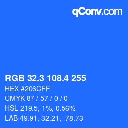 カラーコード: RGB 32.3 108.4 255 | qconv.com