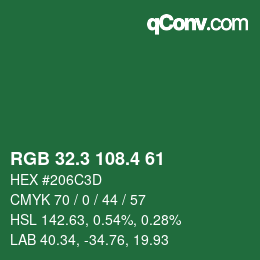 カラーコード: RGB 32.3 108.4 61 | qconv.com