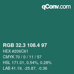 カラーコード: RGB 32.3 108.4 97 | qconv.com