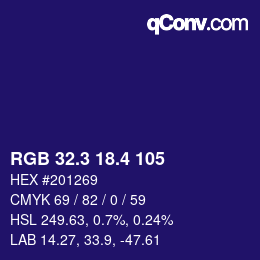 カラーコード: RGB 32.3 18.4 105 | qconv.com