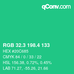カラーコード: RGB 32.3 198.4 133 | qconv.com