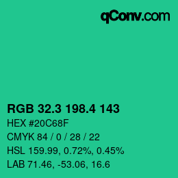 カラーコード: RGB 32.3 198.4 143 | qconv.com