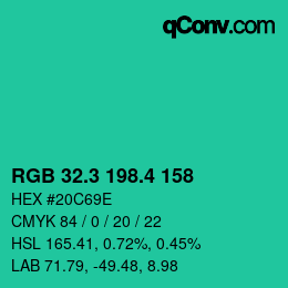 カラーコード: RGB 32.3 198.4 158 | qconv.com