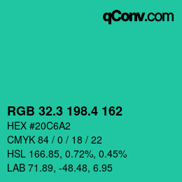 カラーコード: RGB 32.3 198.4 162 | qconv.com