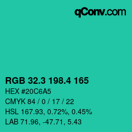 カラーコード: RGB 32.3 198.4 165 | qconv.com