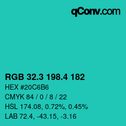 カラーコード: RGB 32.3 198.4 182 | qconv.com
