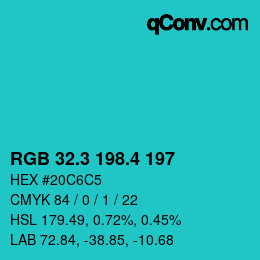 カラーコード: RGB 32.3 198.4 197 | qconv.com