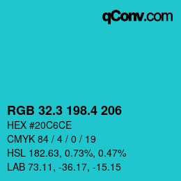 カラーコード: RGB 32.3 198.4 206 | qconv.com