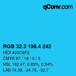 カラーコード: RGB 32.3 198.4 242 | qconv.com