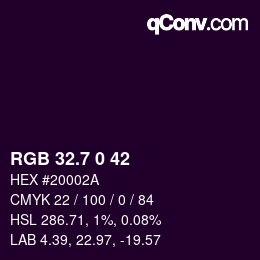 カラーコード: RGB 32.7 0 42 | qconv.com