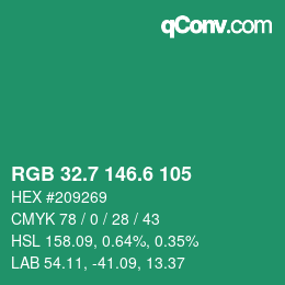 カラーコード: RGB 32.7 146.6 105 | qconv.com