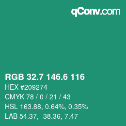 カラーコード: RGB 32.7 146.6 116 | qconv.com