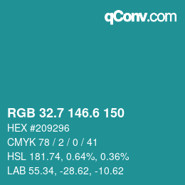 カラーコード: RGB 32.7 146.6 150 | qconv.com