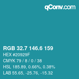 カラーコード: RGB 32.7 146.6 159 | qconv.com