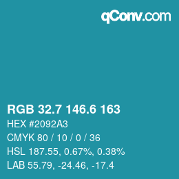 カラーコード: RGB 32.7 146.6 163 | qconv.com