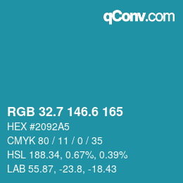 カラーコード: RGB 32.7 146.6 165 | qconv.com