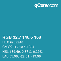カラーコード: RGB 32.7 146.6 168 | qconv.com