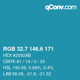 カラーコード: RGB 32.7 146.6 171 | qconv.com