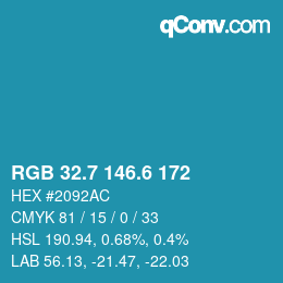 カラーコード: RGB 32.7 146.6 172 | qconv.com