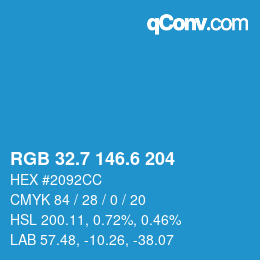 カラーコード: RGB 32.7 146.6 204 | qconv.com