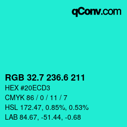 カラーコード: RGB 32.7 236.6 211 | qconv.com