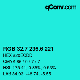 カラーコード: RGB 32.7 236.6 221 | qconv.com