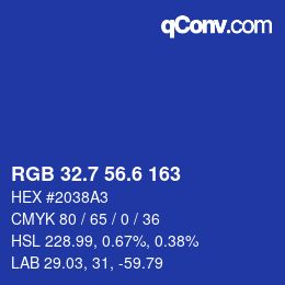 カラーコード: RGB 32.7 56.6 163 | qconv.com