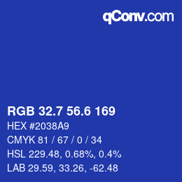 カラーコード: RGB 32.7 56.6 169 | qconv.com