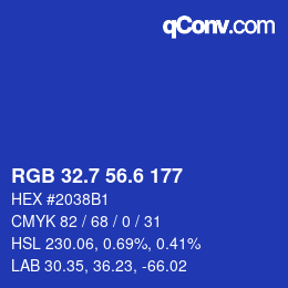 カラーコード: RGB 32.7 56.6 177 | qconv.com