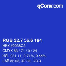 カラーコード: RGB 32.7 56.6 194 | qconv.com
