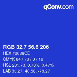 カラーコード: RGB 32.7 56.6 206 | qconv.com