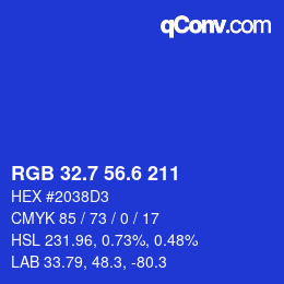 カラーコード: RGB 32.7 56.6 211 | qconv.com
