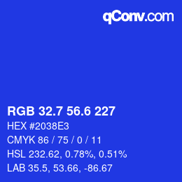 カラーコード: RGB 32.7 56.6 227 | qconv.com
