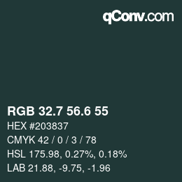 カラーコード: RGB 32.7 56.6 55 | qconv.com