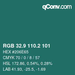 カラーコード: RGB 32.9 110.2 101 | qconv.com