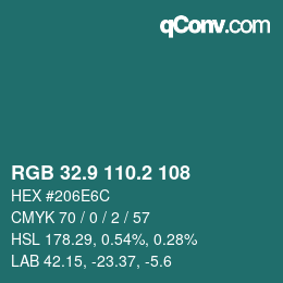 Color code: RGB 32.9 110.2 108 | qconv.com