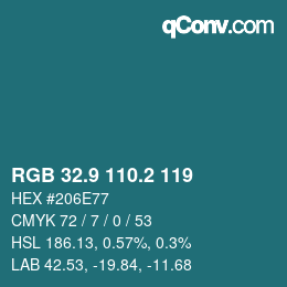 カラーコード: RGB 32.9 110.2 119 | qconv.com