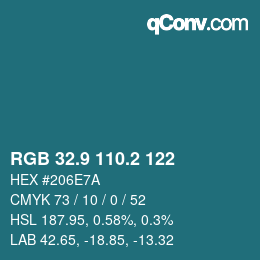 カラーコード: RGB 32.9 110.2 122 | qconv.com