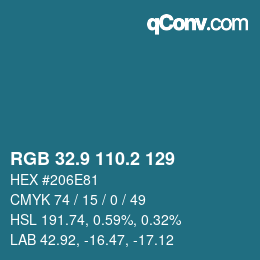 カラーコード: RGB 32.9 110.2 129 | qconv.com