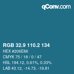 カラーコード: RGB 32.9 110.2 134 | qconv.com
