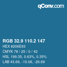 カラーコード: RGB 32.9 110.2 147 | qconv.com