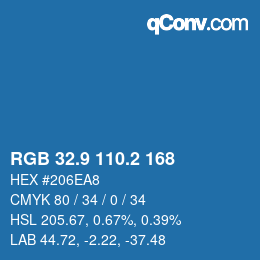 カラーコード: RGB 32.9 110.2 168 | qconv.com