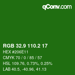 カラーコード: RGB 32.9 110.2 17 | qconv.com
