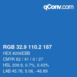 カラーコード: RGB 32.9 110.2 187 | qconv.com