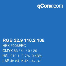 カラーコード: RGB 32.9 110.2 188 | qconv.com
