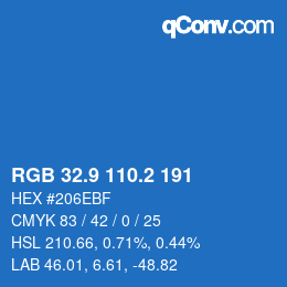 カラーコード: RGB 32.9 110.2 191 | qconv.com