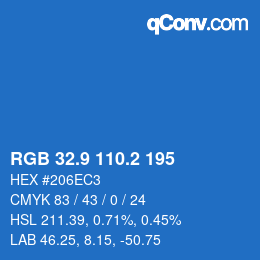 カラーコード: RGB 32.9 110.2 195 | qconv.com